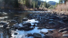 Ice forms on the banks of the Crystal River a few miles south of Redstone, Colorado on October 29, 2025.