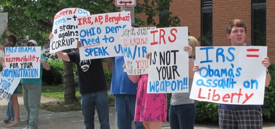 The nine Republican protestors outside the Ohio Democratic Party HQ for what was described as a 'grassroots protest'.