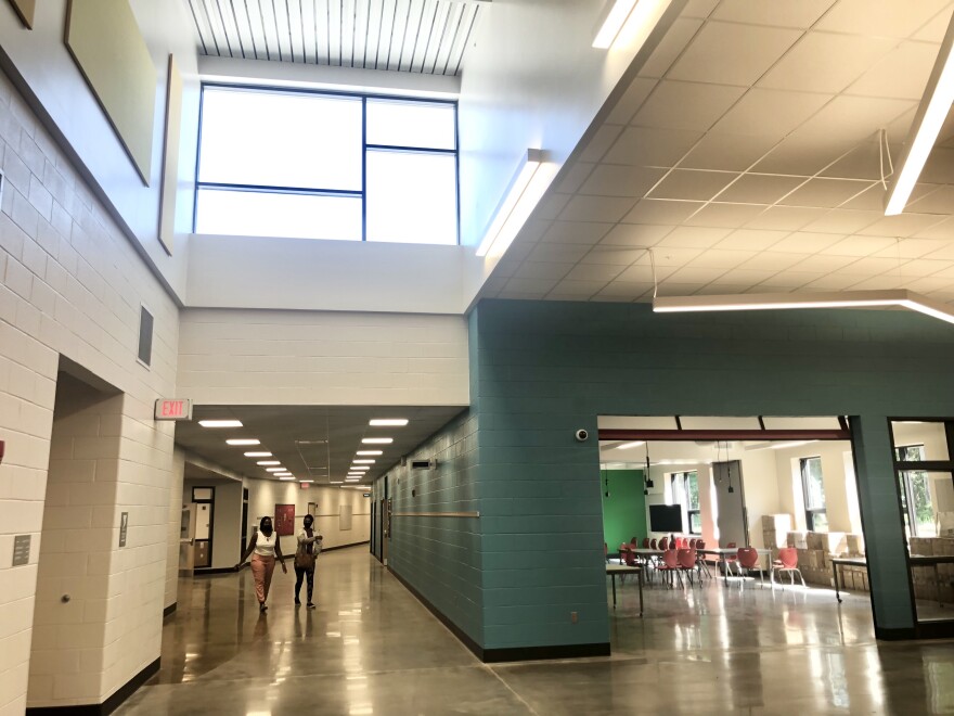 The lobby of the new Indian Trail Elementary School features wide hallways, lofty ceilings and large windows for natural light.