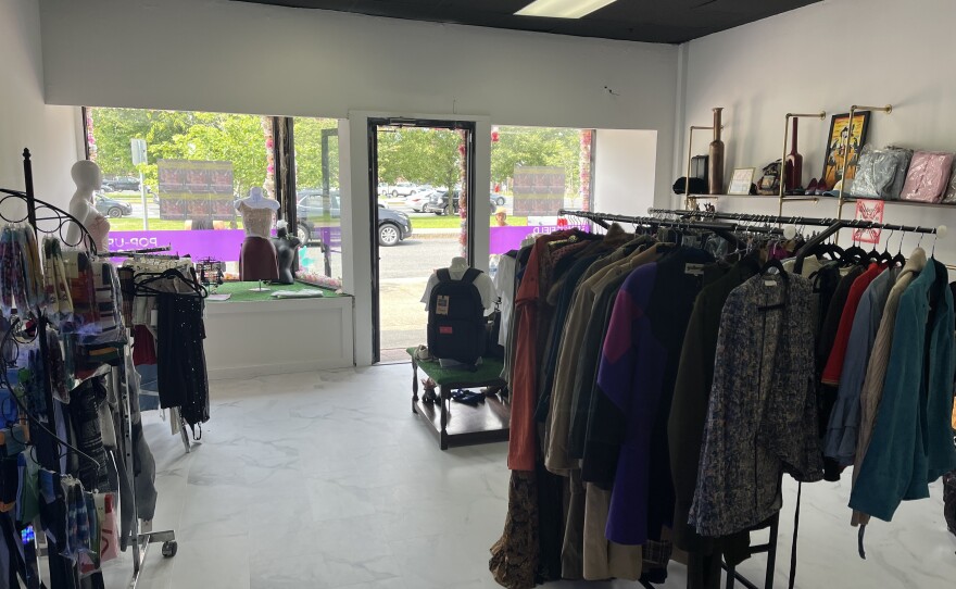 The inside of the pop-up shop, Proven, on State St in Mason Square, Springfield featuring pieces from local designers.