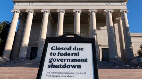 A sign that reads "Closed due to federal government shutdown," is seen outside of the National Gallery of Art on the 6th day of the government shutdown, in Washington, Monday, Oct. 6, 2025.