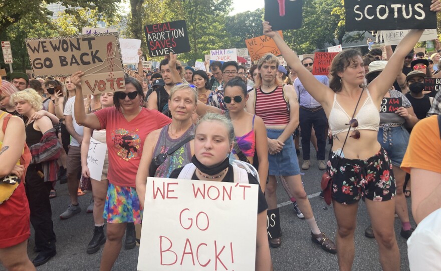 Protestors gather in Lafayette Square in New Orleans following Supreme Court decision to overturn Roe v. Wade