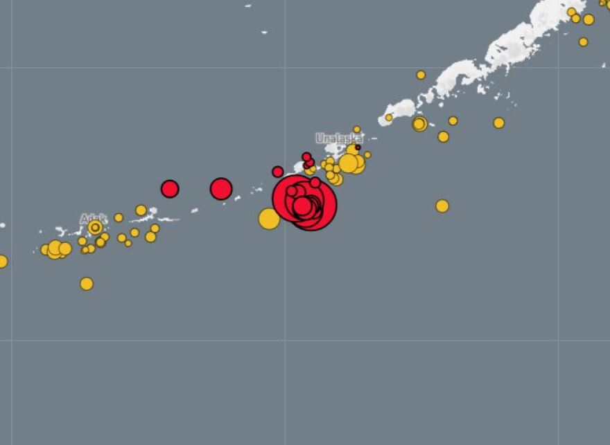 Yellow and red circles on a map.