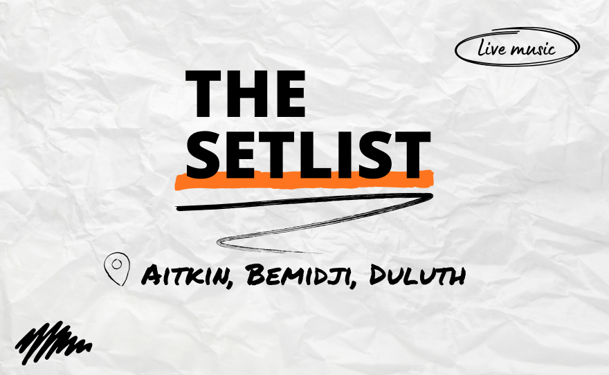 "The Setlist" and "Aitkin, Bemidji, Duluth" written over a crumpled paper background.
