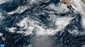 A satellite image shows Tropical Storm Nolo near the state on Wednesday morning.