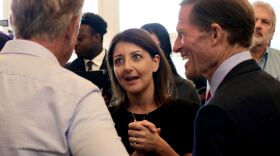 CDC Director Mandy Cohen talks to CT Governor Ned Lamont (D) and U.S. Senator Richard Blumenthal (D-CT).