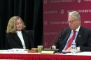 Above: Pamela Whitten and Board Chair David Hormuth. IU's Board of Trustees met Friday in Indianapolis.