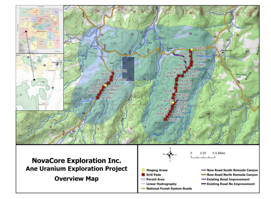 NovaCore Exploration Inc. is seeking a state agency’s permission to conduct exploratory uranium drilling at the above sites near Datil, according to a permit application it filed in late June 2026. (Courtesy NovaCore)