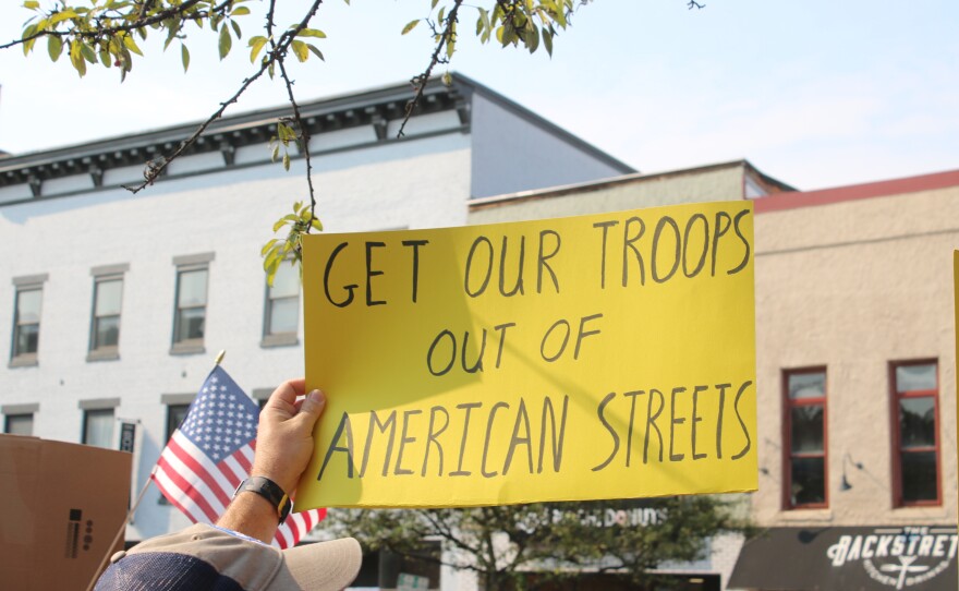 A sign at the "No Kings" protest at the Ohio Statehouse on October 18, 2025