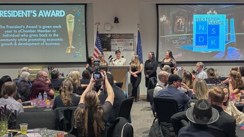 Next Step Dance Studio at the Chamber Dinner, accepting the the President's Award.