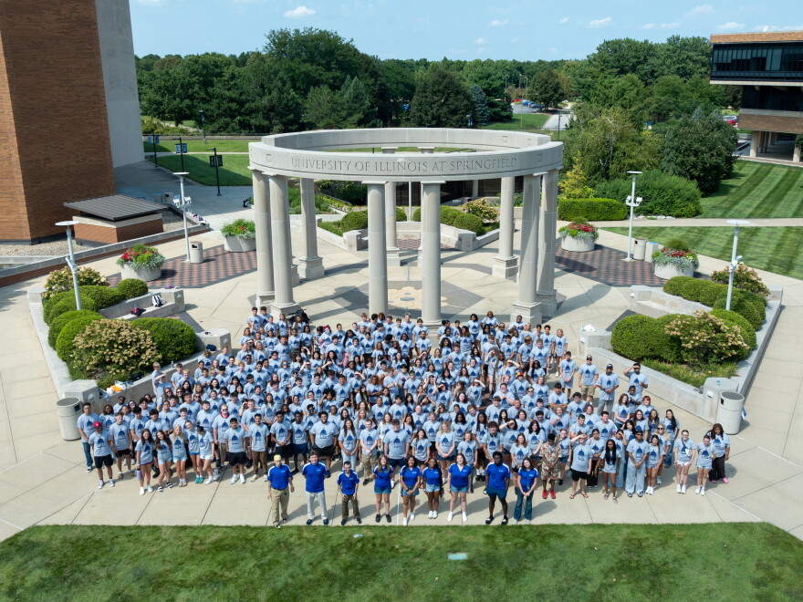 Clas of 2030 student body photo taken with a drone, August 21, 2026.