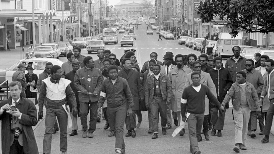 Golden Frinks (2nd row, 2nd from left) and protesters march in Raleigh as part of the Hyde County school boycott.. 