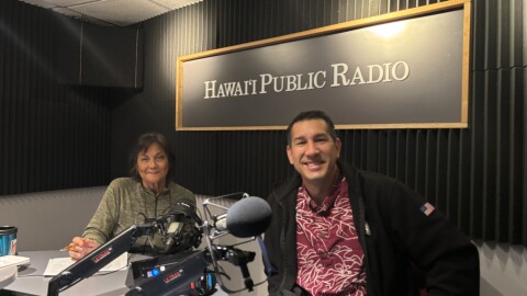 HPR's Catherine Cruz with OHA Chair Kai Kahele on Nov. 13, 2025.