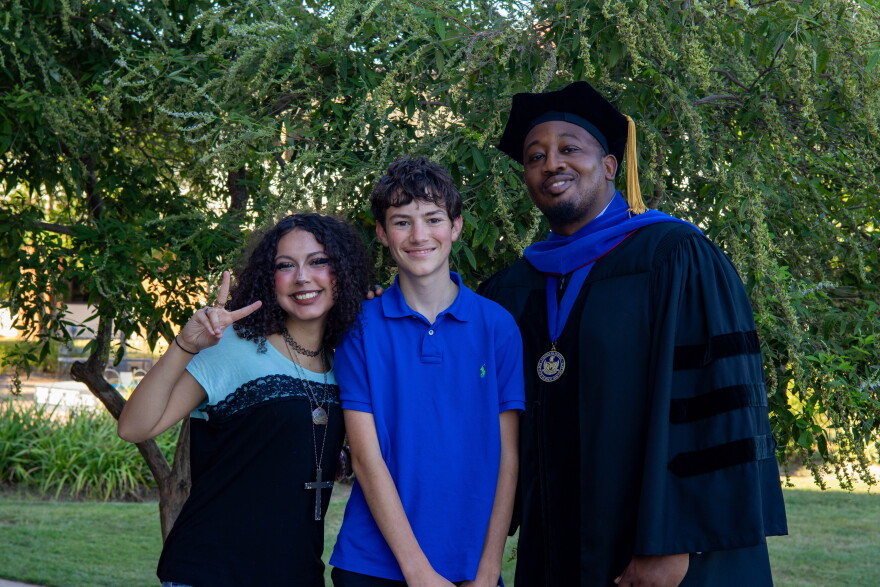 Image of Trinity Lofton (’29) of West Monroe, Daniel Murphy (’28) of Monroe, and LSMSA Executive Director Dr. Jason Anderson. 