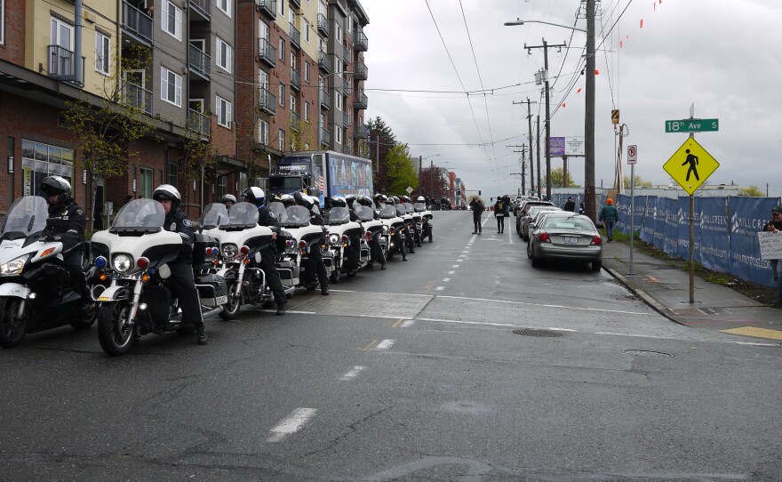 Seattle Police out in advance of immigrant rights march.