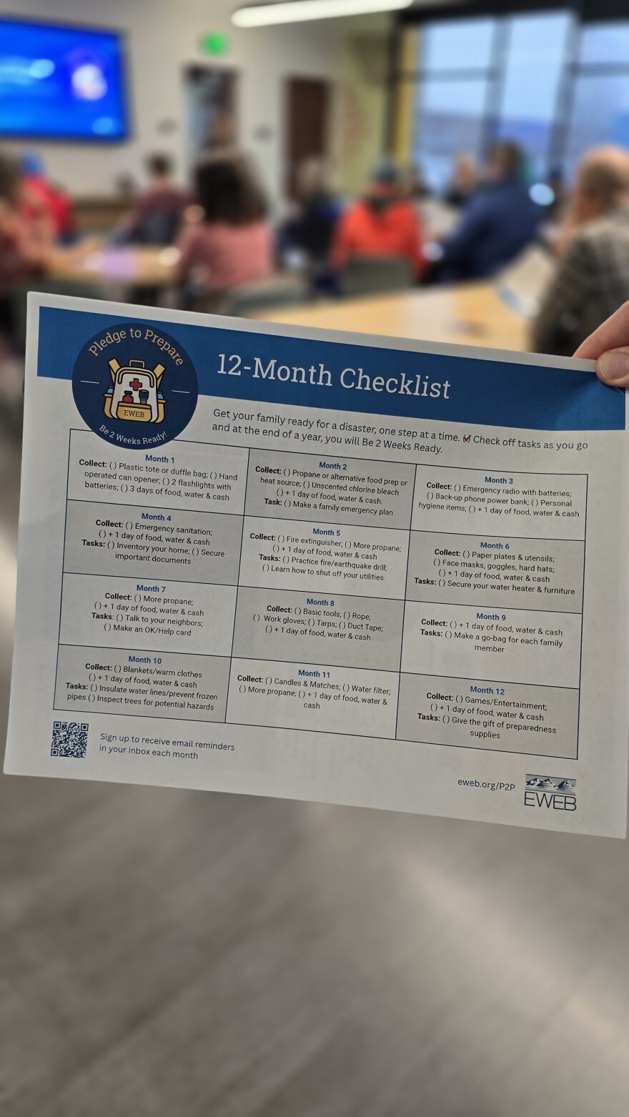 EWEB's Pledge to Prepare provides a 12-month checklist to help move participants to being "two weeks ready."