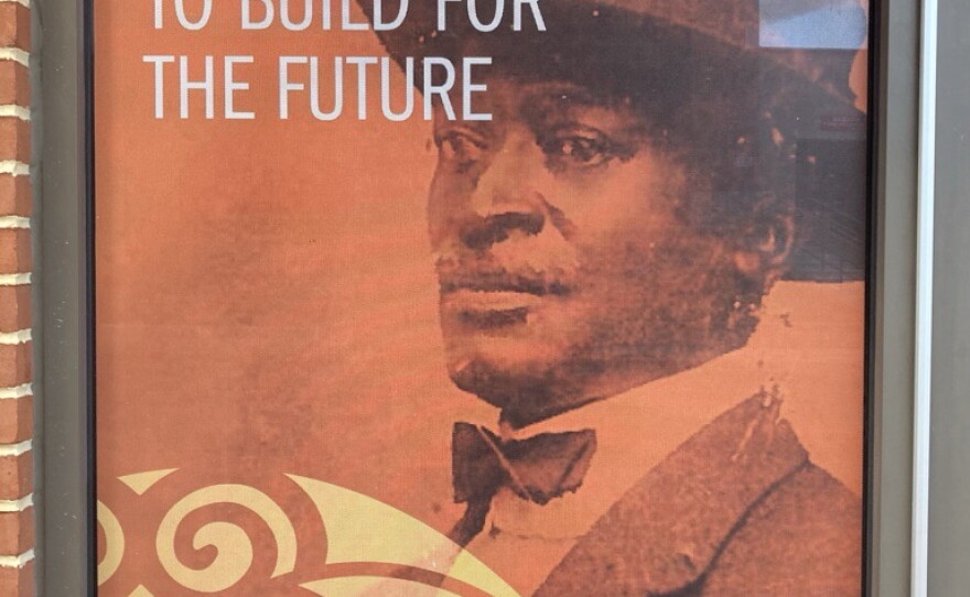 A poster on the side of the new heritage center, depicting E. Mitchell Johnson, said to own the first African American newspaper in western Maryland. Circa unknown-1924