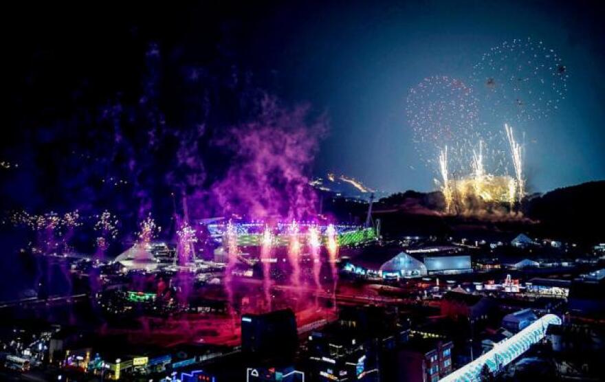 Fireworks go off at the start of the opening ceremony of the Pyeongchang 2018 Winter Olympic Games.