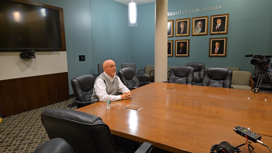 Southeast Missouri State University Board of Governors President, Jim Limbaugh speaks at a press conference on Feb. 13, 2025, announcing Dr. Brad Hodson as the 19th university president.