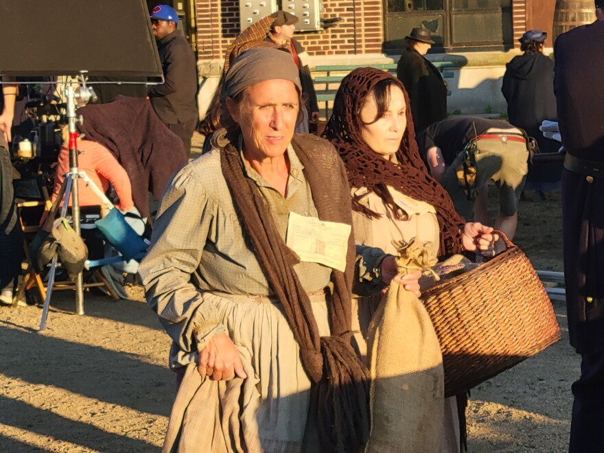 Extras on "The Untitled Cabrini Film" finish a scene outside the Buffalo Water Filtration Plant Sept. 2, 2021.