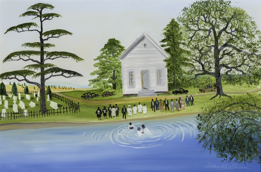 "River Baptism" by Helen LaFrance, oil on canvas, Loan courtesy of Bruce Shelton