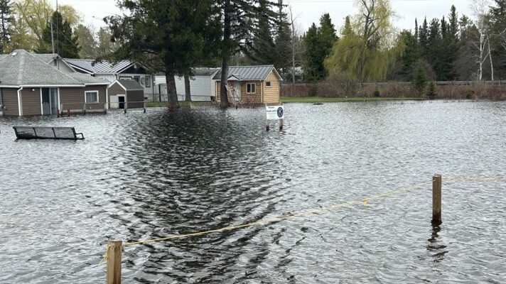 High waters at a boat launch at Marina Park in Tuscora Township on April 28,2026.