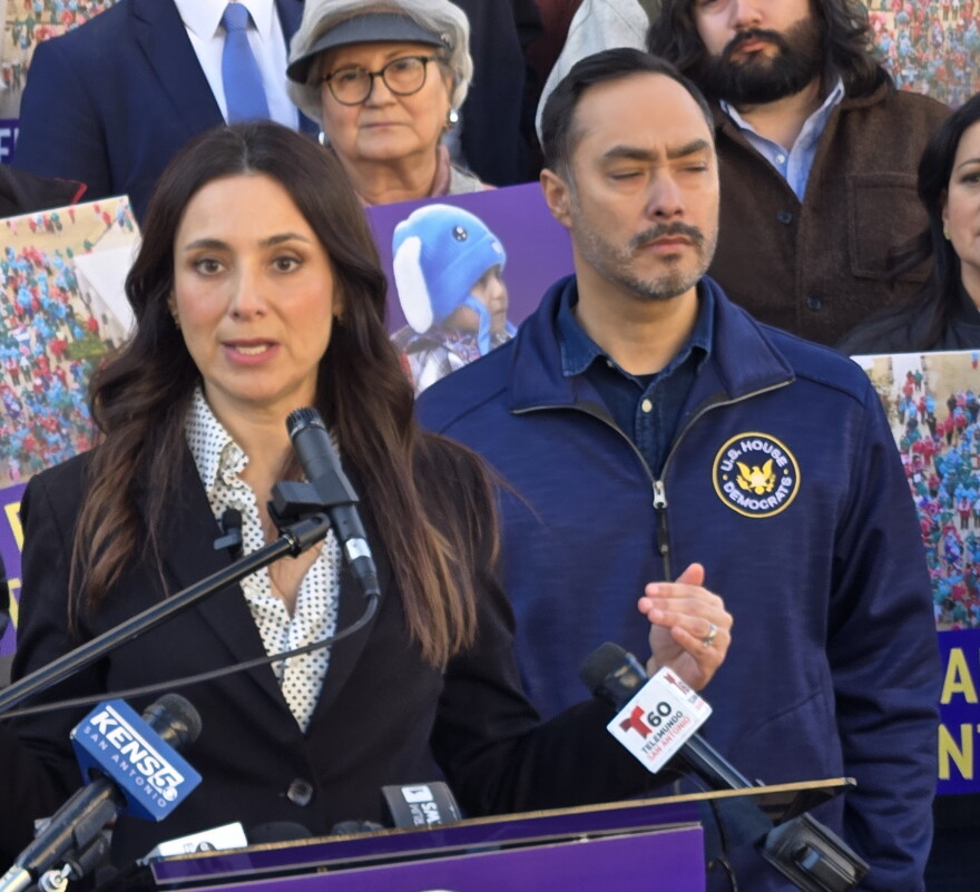 Democratic nominee for Texas Governor, State Representative Gina Hinojosa of McAllen, during a stop in San Antonio on Jan. 28, 2026.