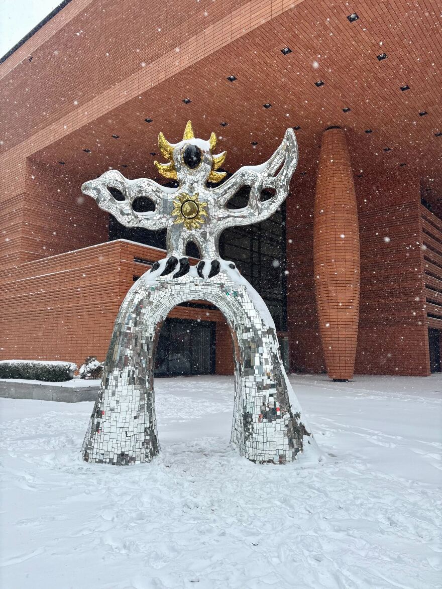 The Firebird sculpture in front Bechtler Museum of Modern Art in Charlotte