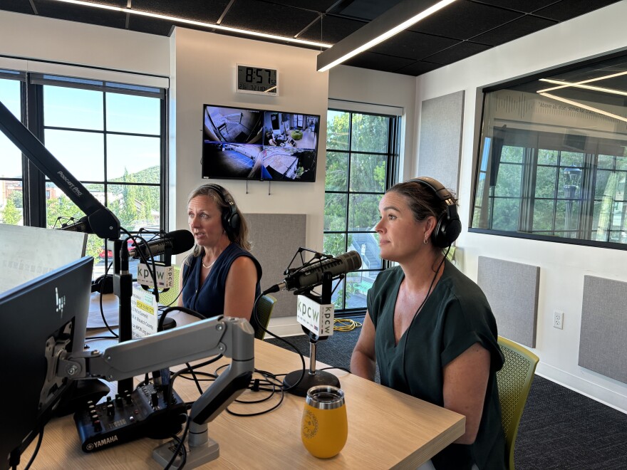 A photo Juliana Allely and Sarah Ervin in the KPCW studios