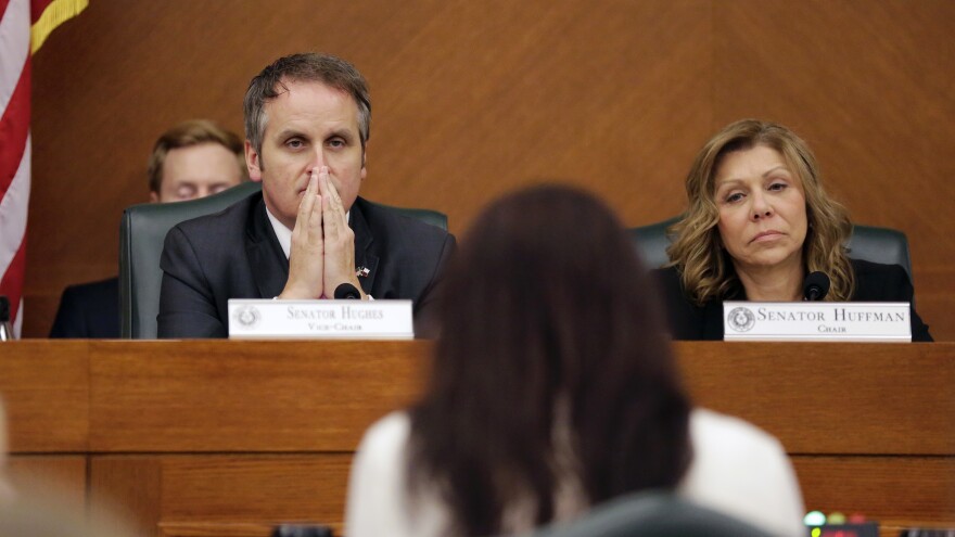 Texas Republican state Sen. Bryan Hughes, who's at left in this 2017 photo, is the sponsor of the GOP election overhaul.