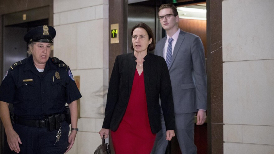 Fiona Hill, a former White House adviser on Russia, arrives on Capitol Hill on Monday ahead of her testimony in connection with the House impeachment inquiry into President Trump.