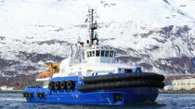One of Edison Chouest’s new tugs, the Commander, near Valdez. (Photo by Elizabeth Harball/Alaska’s Energy Desk)