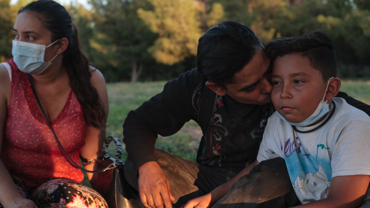 Carolina, Cesar and Donovan, from Nicaragua, visit a park in Ciudad Juárez on Sept. 26, 2020. The family came to the border seeking safety from threats received from paramilitary operatives involved with the Nicaraguan government, but their asylum case was eventually denied. They are currently trying to appeal.