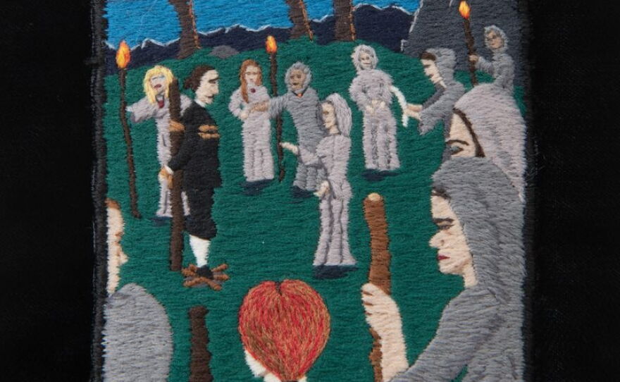 "Salem Revisited." Sock threads, 2022, courtesy of Kim Allen