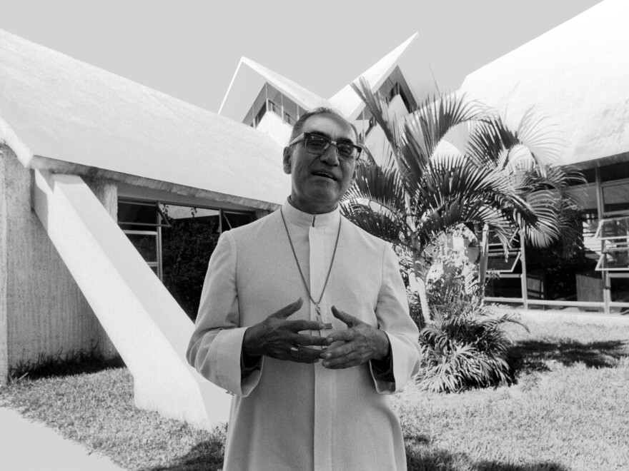 Archbishop Óscar Romero stands outside the chapel of the Hospital de la Divina Providencia in San Salvador on Nov. 20, 1979.