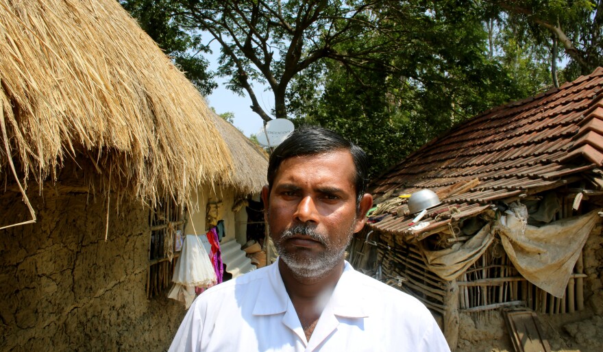 Rubil Saha has lived on Ghoramara his whole life. Saha's parents and other relatives have all left. The 45-year-old farmer worries about continually having to rebuild his house, but he chooses to stay on the island.