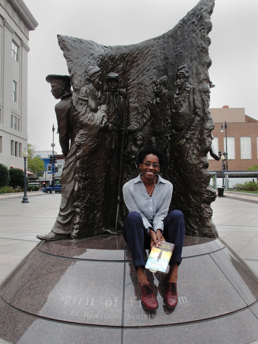 Author Jacqueline Woodson at the African-American Civil War Memorial in Washington, D.C., Sept. 15, where her great-great-grandfather's name is honored.