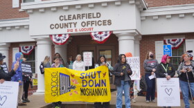 Dozens of people from throughout Pennsylvania, including in Clearfield County, protested at the Clearfield County Commissioners meeting on Tuesday, Sept. 22, 2026. 