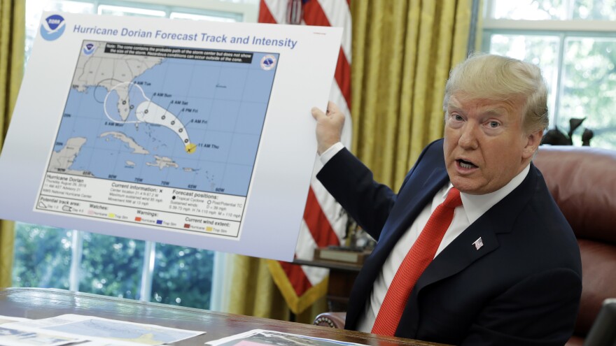 President Trump held up a map of Hurricane Dorian's projected path clearly altered to include Alabama.