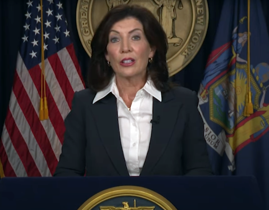 Gov. Kathy Hochul announces she plans to pause a plan on congestion pricing in New York City on June 5, 2024, in a recorded message posted on YouTube.