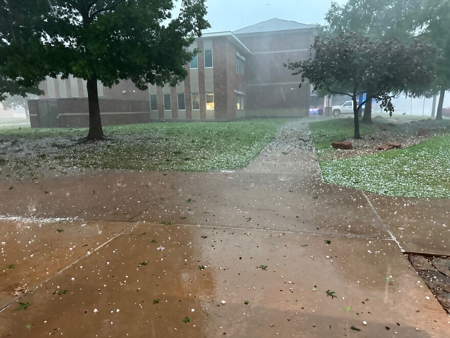 Storm outside of Cameron University's Administration Building