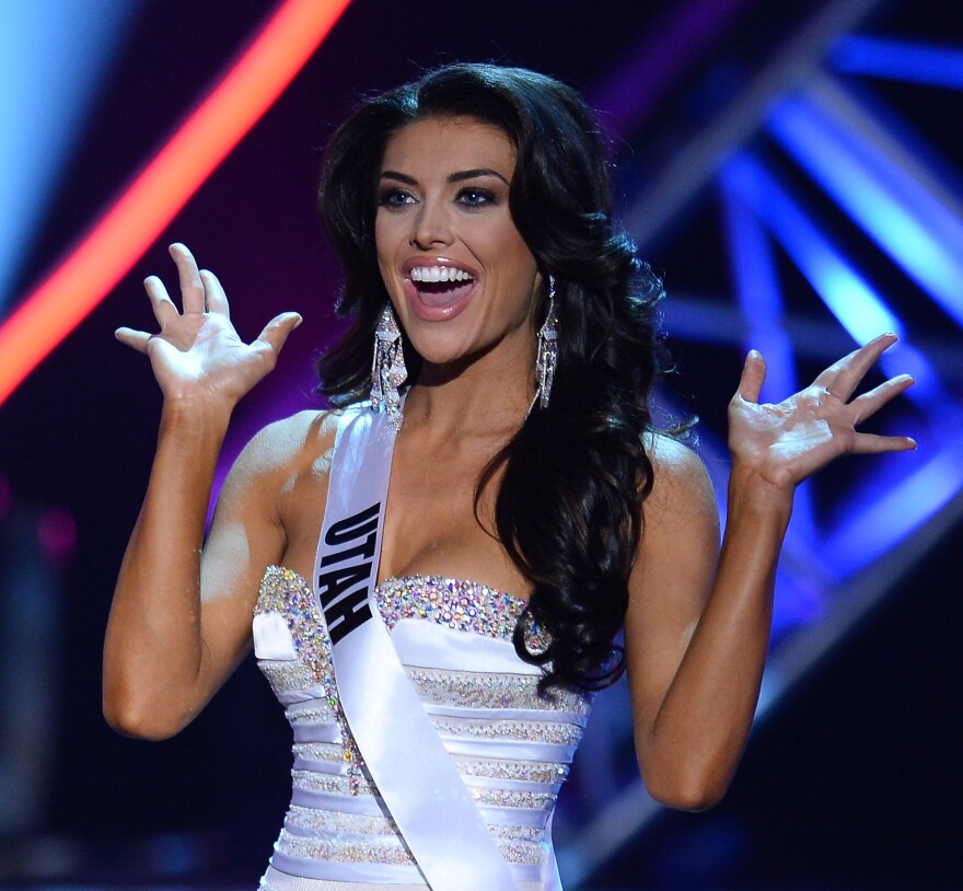 Miss Utah USA Marissa Powell during a commercial break in the 2013 Miss USA pageant in Las Vegas on Sunday.