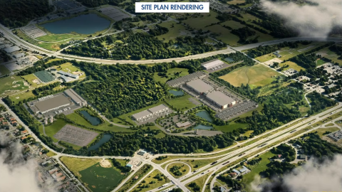Aerial rendering of Google's proposed hyperscale data center, "Project Cannoli." The campus will span 282 acres between I-94 and I-275, four miles west of the Detroit Metro Airport.
