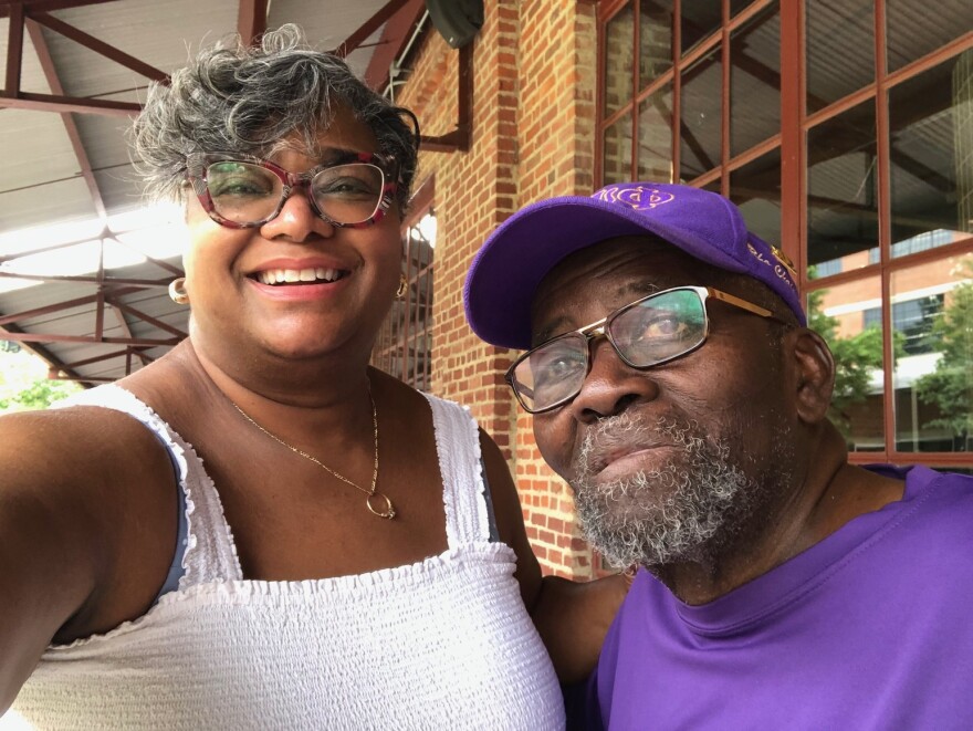 Leoneda Inge and Rev. Omotolokun Omokunde outside the WUNC studios in Durham, N.C., August 28, 2023.