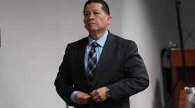 Former Uvalde school district police officer Adrian Gonzales leaves the courtroom during a break at the Nueces County Courthouse in Corpus Christi, Texas, Tuesday, Jan. 6, 2026.