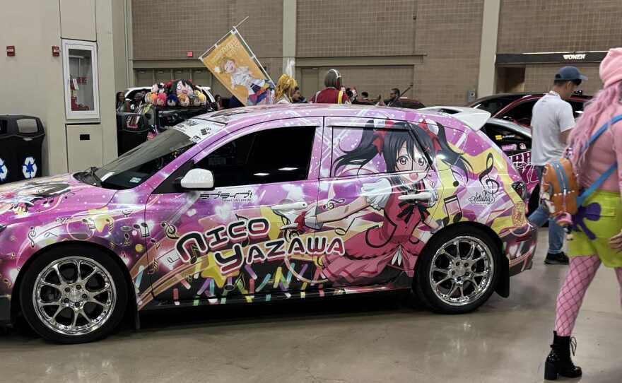 A car on display at San Japan—an anime and gaming conference.