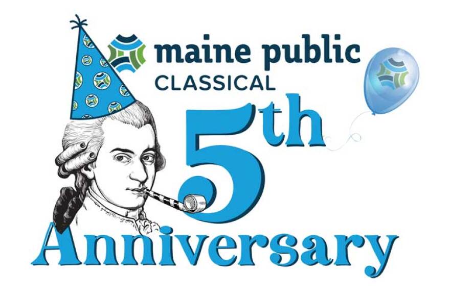Maine Public Classical 5th Anniversary logo 750 pixels wide