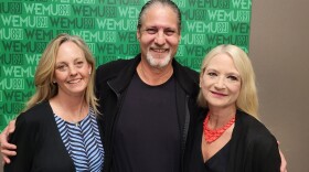 The new team for "1st Friday Focus on the Environment," Michigan LCV President/CEO Lisa Wozniak (left) and former Michigan lawmaker Rebekah Warren, stand with WEMU's David Fair at the Timko Broadcast Center.