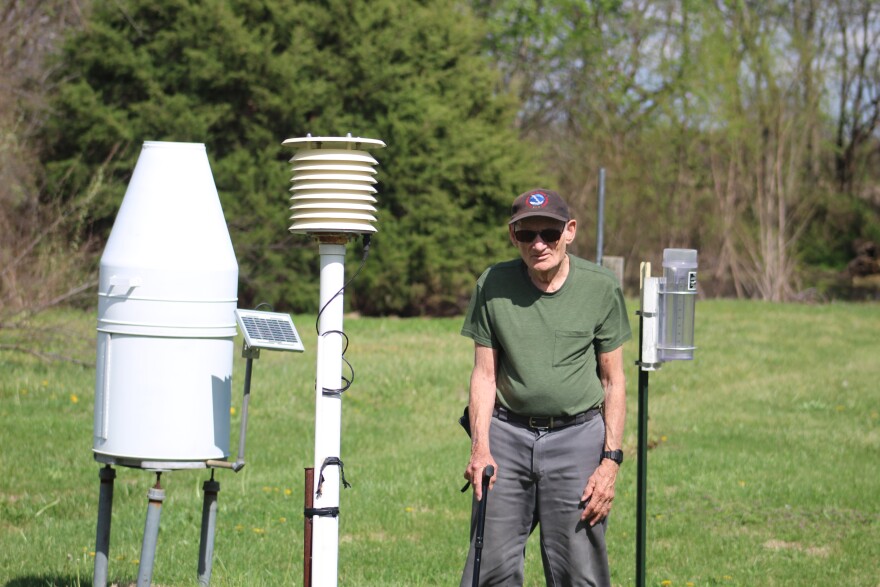 Jerry Nieman stands next to the weather recording equipment by his home on Thursday April 2nd, 2026.