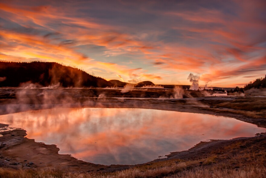 Sunset on the Firehole River, Yellowstone National Park.